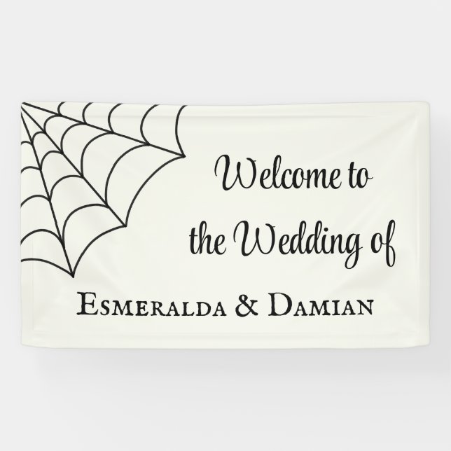 Spiderwebs Black and White Gothic Wedding  Banner (Horizontal)