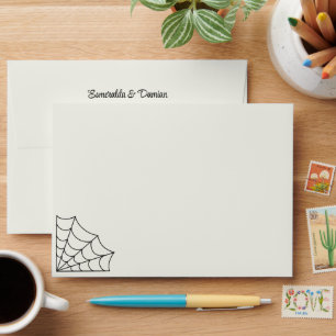 Spiderwebs Black and White Gothic Wedding Envelope