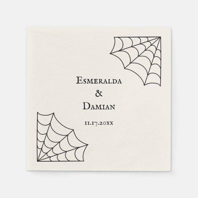 Spiderwebs Black and White Gothic Wedding Napkin (Front)