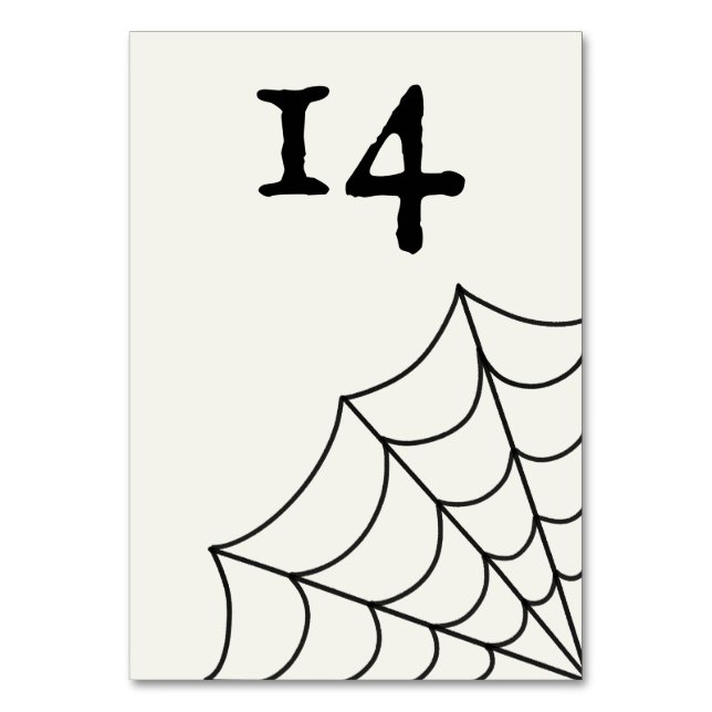 Spiderwebs Black and White Gothic Wedding Table Number (Front)