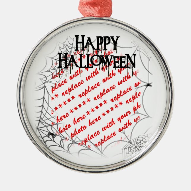 Spiderwebs in the Corner Halloween Photo Frame Metal Ornament (Front)