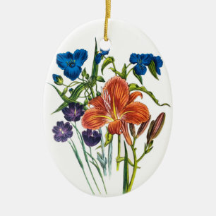 Spiderwort and Daylily Ceramic Ornament