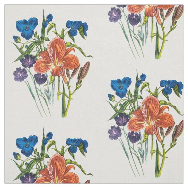 Spiderwort and Daylily Fabric (Swatch)