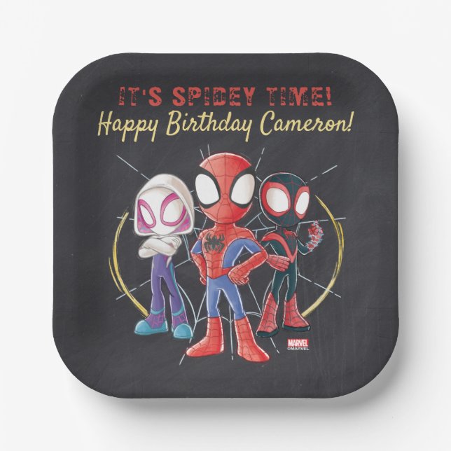 Spidey and His Amazing Friends Chalkboard Birthday Paper Plate (Front)
