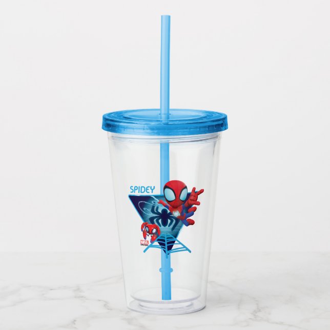 Spidey and TRACE-E Glow Webs Glow Acrylic Tumbler (Front)