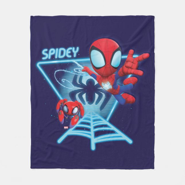Spidey and TRACE-E Glow Webs Glow Fleece Blanket (Front)