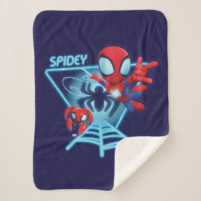 Spidey and TRACE-E Glow Webs Glow Sherpa Blanket (Front)