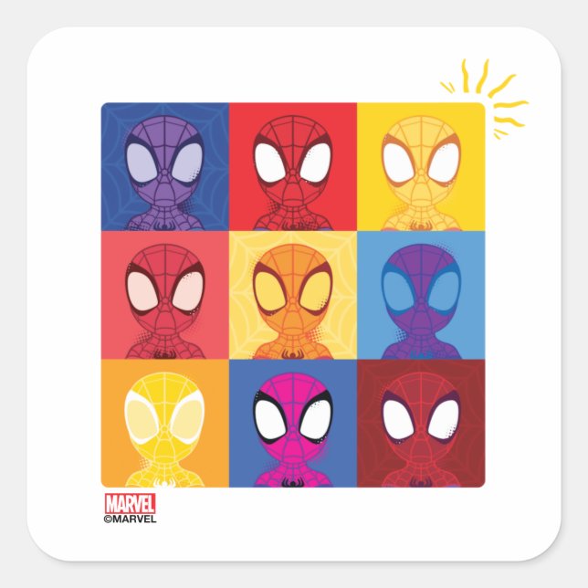 Spidey Colour Block Pattern Spidey-Sense Square Sticker (Front)