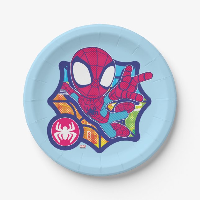 Spidey Comic-Style Web Graphic Paper Plate (Front)