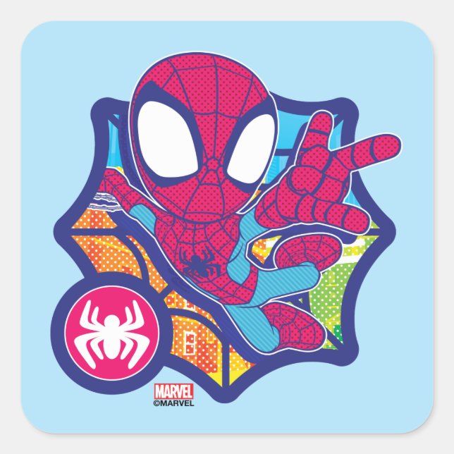 Spidey Comic-Style Web Graphic Square Sticker (Front)