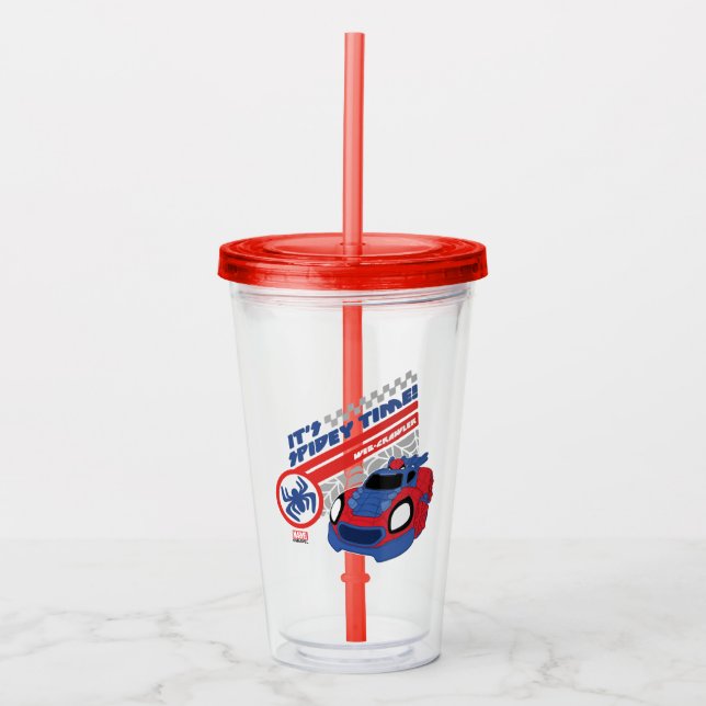 Spidey Driving His Web-Crawler Acrylic Tumbler (Front)
