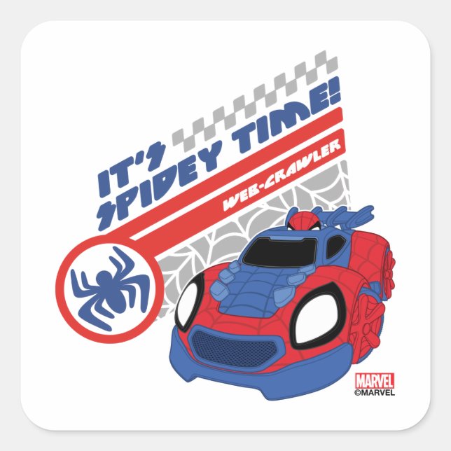 Spidey Driving His Web-Crawler Square Sticker (Front)