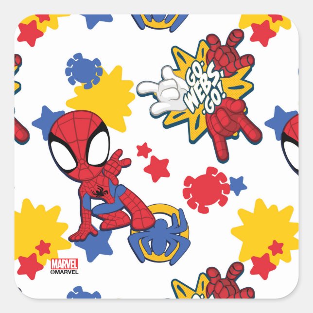 Spidey "Go-Webs,-Go!" Pattern Square Sticker (Front)