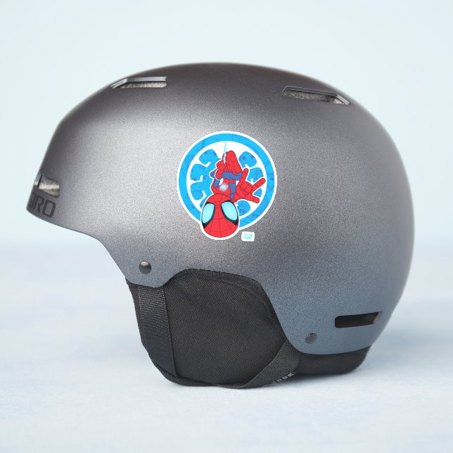 Spidey Hanging Upside Down Logo Villain Collage (Helmet Side)