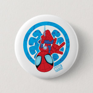 Spidey Hanging Upside Down Logo Villain Collage 2 Inch Round Button