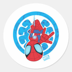 Spidey Hanging Upside Down Logo Villain Collage Classic Round Sticker