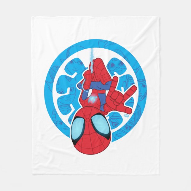 Spidey Hanging Upside Down Logo Villain Collage Fleece Blanket (Front)