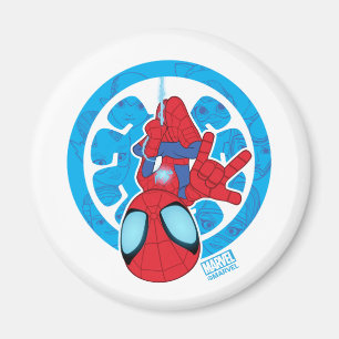 Spidey Hanging Upside Down Logo Villain Collage Magnet