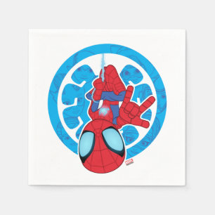 Spidey Hanging Upside Down Logo Villain Collage Napkin