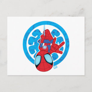 Spidey Hanging Upside Down Logo Villain Collage Postcard