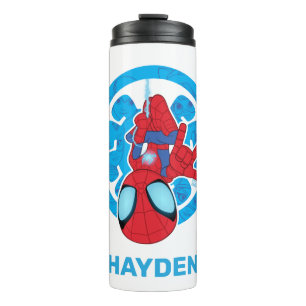 Spidey Hanging Upside Down Logo Villain Collage Thermal Tumbler