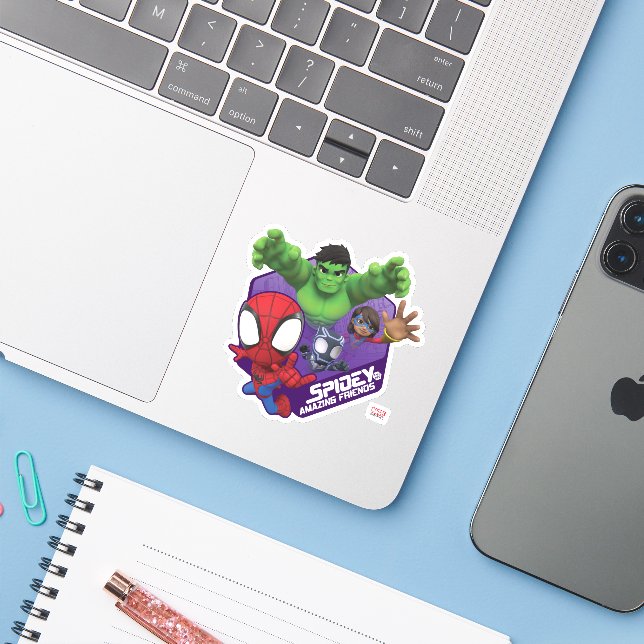 Spidey, Hulk, Ms. Marvel, & Black Panther Hexagon (Laptop w/ iPhone)