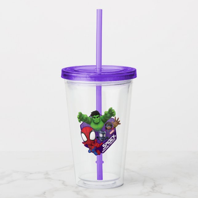 Spidey, Hulk, Ms. Marvel, & Black Panther Hexagon Acrylic Tumbler (Front)