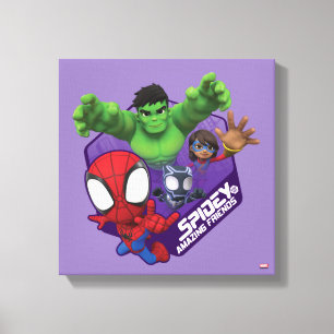 Spidey, Hulk, Ms. Marvel, & Black Panther Hexagon Canvas Print