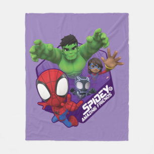 Spidey, Hulk, Ms. Marvel, & Black Panther Hexagon Fleece Blanket