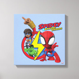Spidey, Ms. Marvel, Black Panther, & Hulk Badge Canvas Print