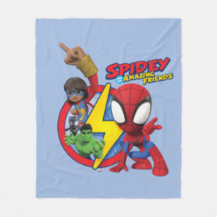 Spidey, Ms. Marvel, Black Panther, & Hulk Badge Fleece Blanket