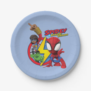 Spidey, Ms. Marvel, Black Panther, & Hulk Badge Paper Plate