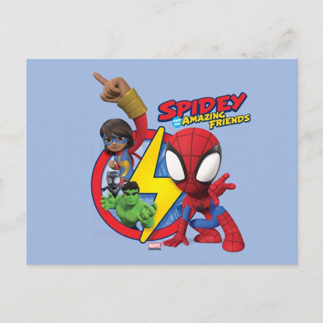 Spidey, Ms. Marvel, Black Panther, & Hulk Badge Postcard (Front)