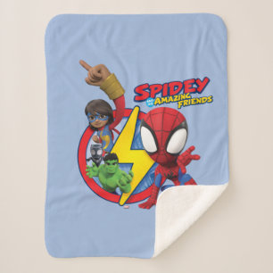Spidey, Ms. Marvel, Black Panther, & Hulk Badge Sherpa Blanket