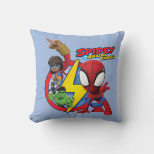 Spidey, Ms. Marvel, Black Panther, & Hulk Badge Throw Pillow