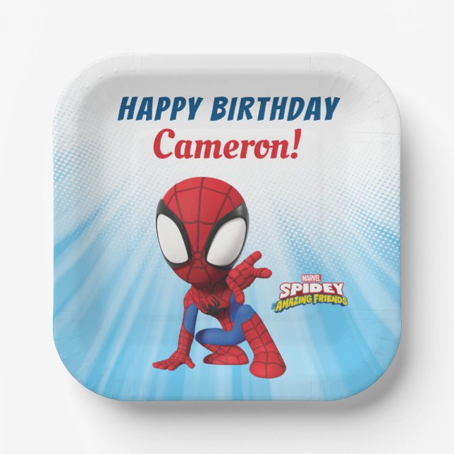 Spidey | Personalized Happy Birthday Paper Plate (Front)