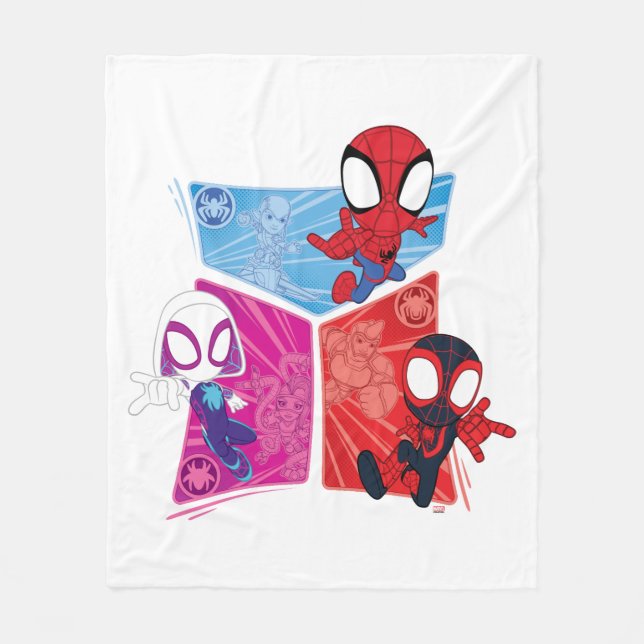 Spidey Team Action Panel Graphic Fleece Blanket (Front)