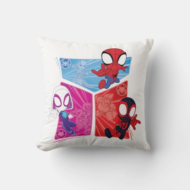 Spidey Team Action Panel Graphic Throw Pillow (Front)