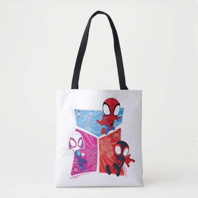 Spidey Team Action Panel Graphic Tote Bag (Front)
