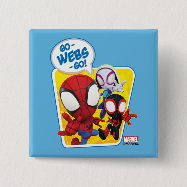 Spidey Team: Go-Webs-Go! 2 Inch Square Button (Front)