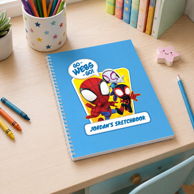 Spidey Team: Go-Webs-Go! Notebook (Simulated notebook on desk)