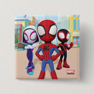 Spidey Team In Town 2 Inch Square Button