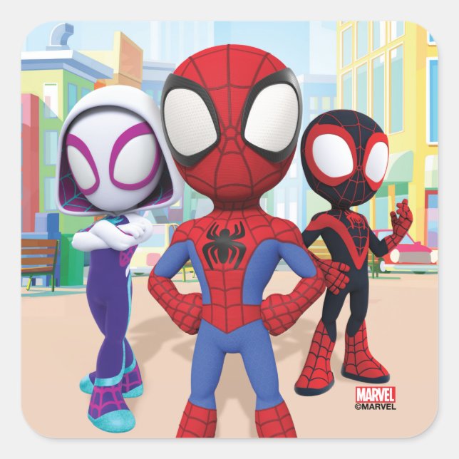 Spidey Team In Town Square Sticker (Front)