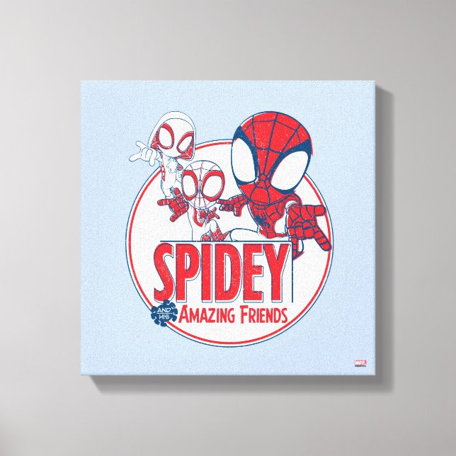 Spidey Team Red & White Circle Badge Canvas Print (Front)