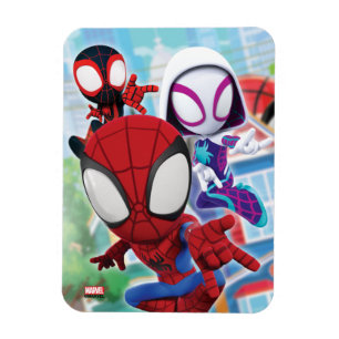 Spidey Team Swinging Through Town Magnet