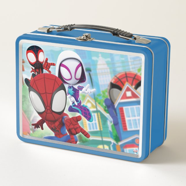 Spidey Team Swinging Through Town Metal Lunch Box (Front)