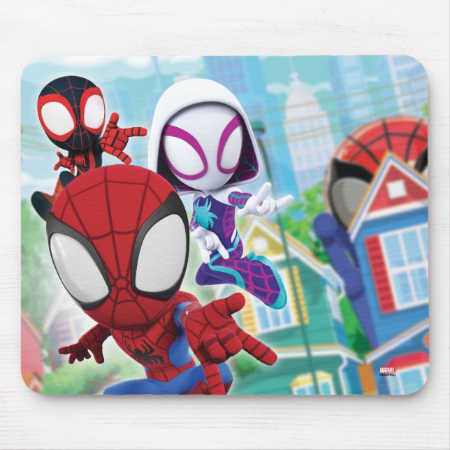 Spidey Team Swinging Through Town Mouse Pad (Front)