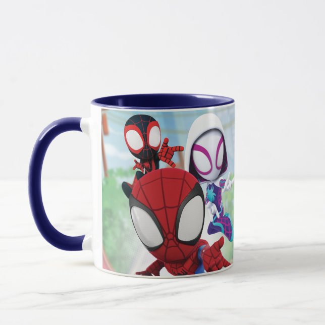 Spidey Team Swinging Through Town Mug (Left)