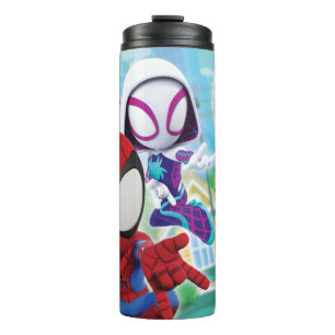 Spidey Team Swinging Through Town Thermal Tumbler