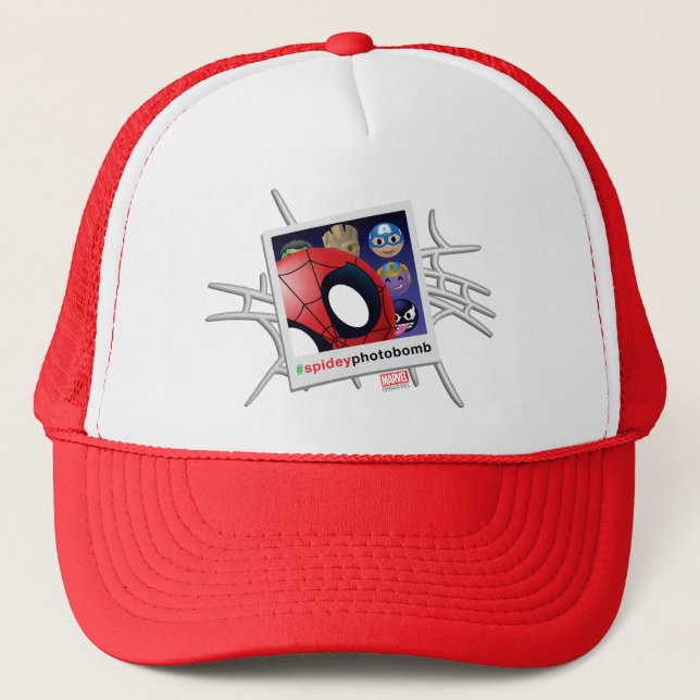 #spideyphotobomb Spider-Man Emoji Trucker Hat (Front)